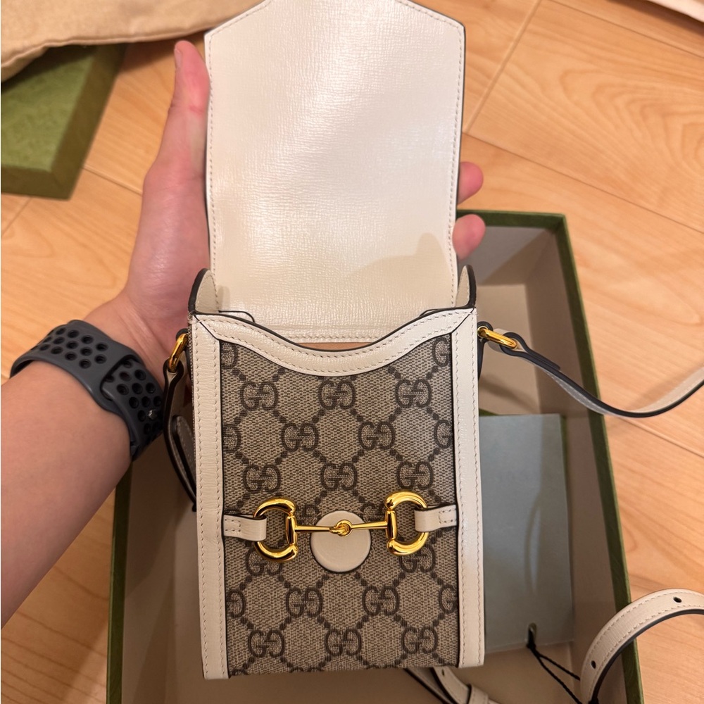 Gucci Horsebit 1955 GG Beige White Small Crossbody Bag Gold Hardware. Never used - Picture 8 of 9